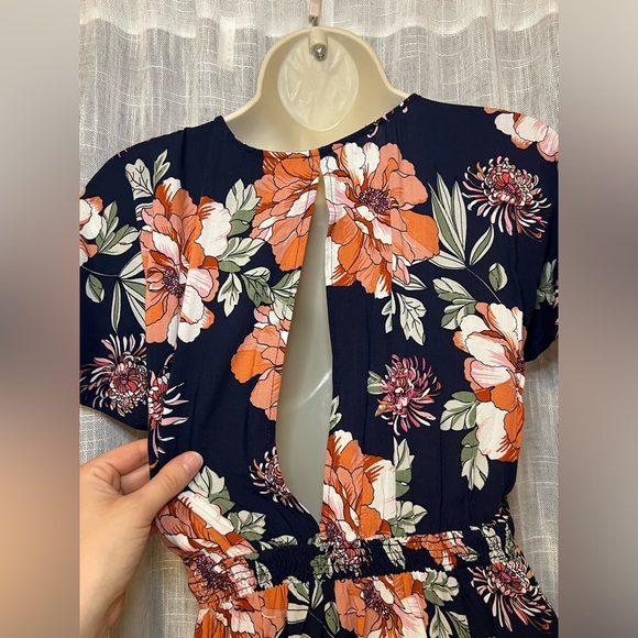 Lulus Navy Blue Floral Print Tie-Front Skater Dress - Picture 12 of 14